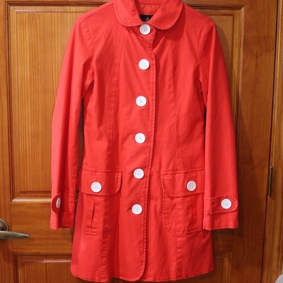 BB Dakota Orange White Button Double-Breasted Trench Coat Small - Picture 10 of 12